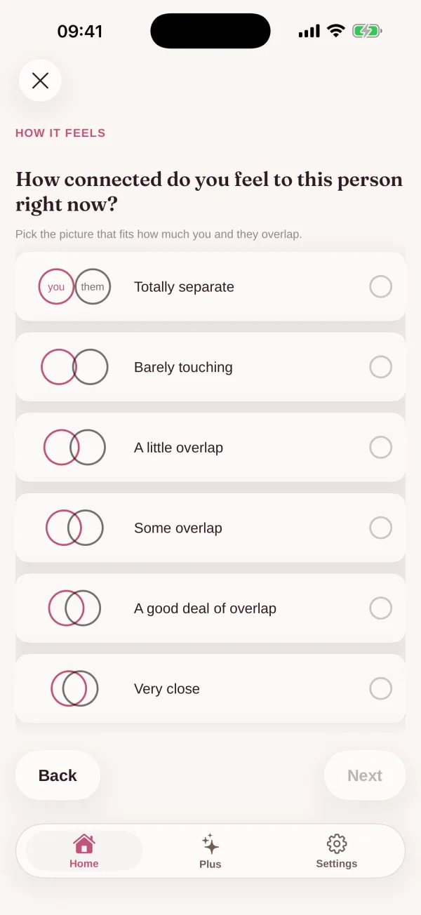 A plain question in the LoveGrader check, asking how close the connection feels.